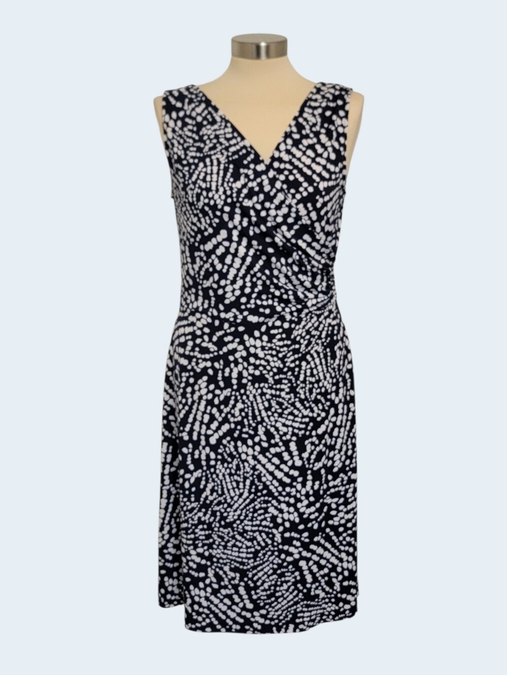 Anne Klein Navy & White V-Neck Sleeveless  Dress